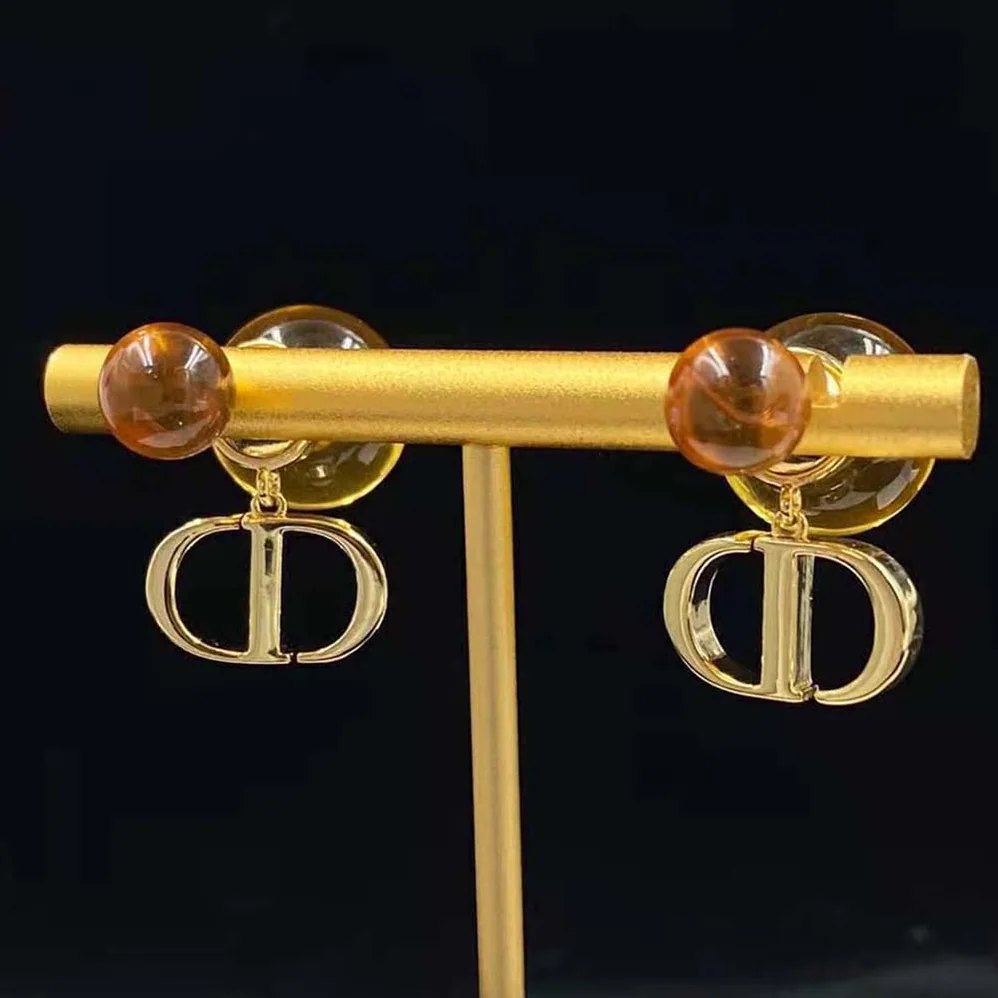 Dior Tribales Earrings Gold-Finish Metal and Fluorescent Orange Transparent Resin Pearls for Women Dior Tribales Earrings Gold-Finish Metal and Fluorescent Orange Transparent Resin Pearls for Women