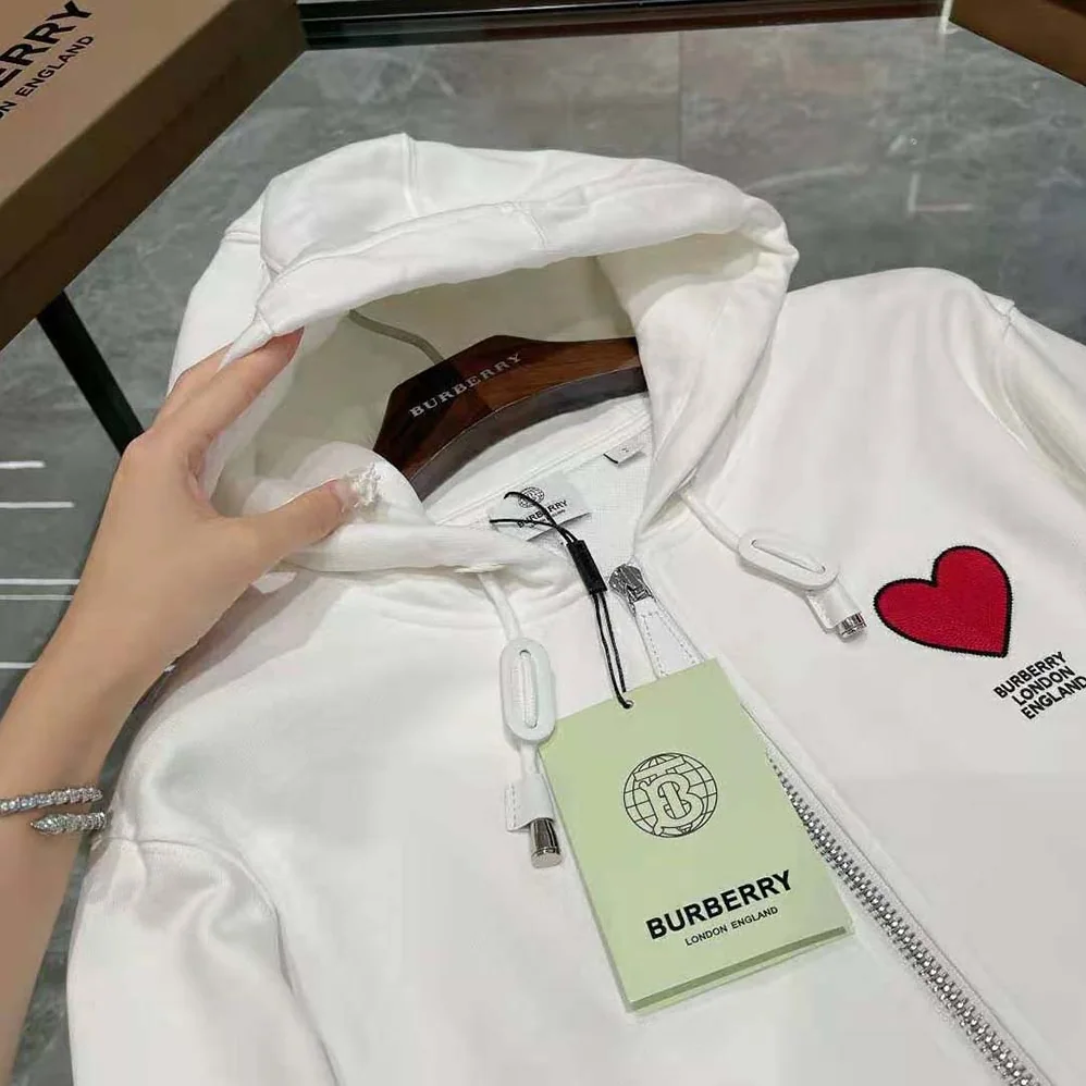 Burberry Heart Motif Cotton Hooded Top for Men in White