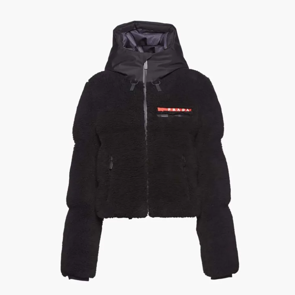 Prada Cropped Recycled Fleece Down Jacket for Women in Black Prada Cropped Recycled Fleece Down Jacket for Women in Black