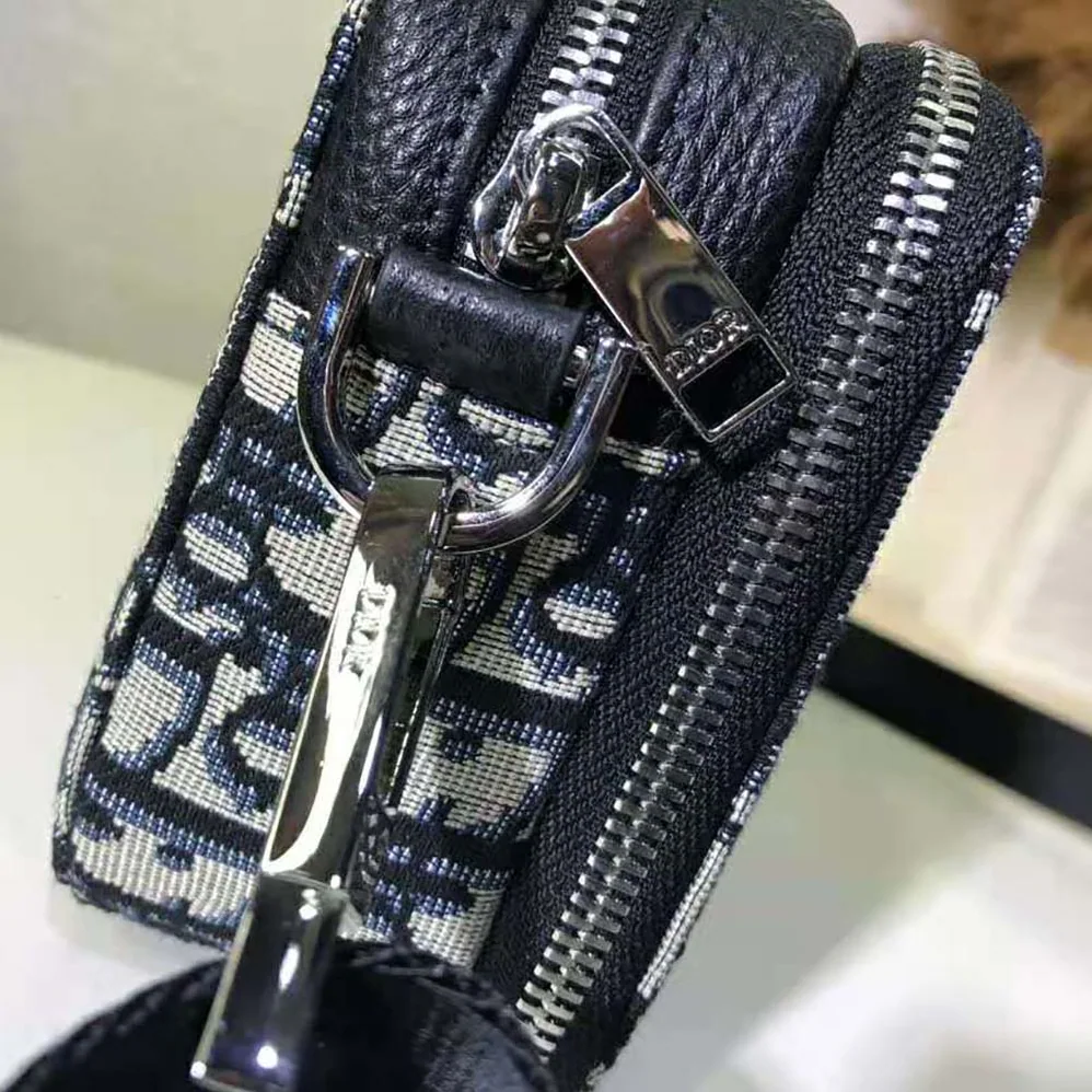 Dior Pouch with Shoulder Strap Beige and Black Dior Oblique Jacquard for Men Dior Pouch with Shoulder Strap Beige and Black Dior Oblique Jacquard for Men
