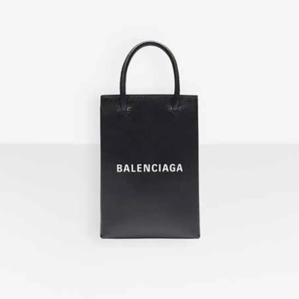 Balenciaga Shopping Phone Holder Shopping Phone Holder in Black Squared Calfskin for Unisex Balenciaga Shopping Phone Holder Shopping Phone Holder in Black Squared Calfskin for Unisex