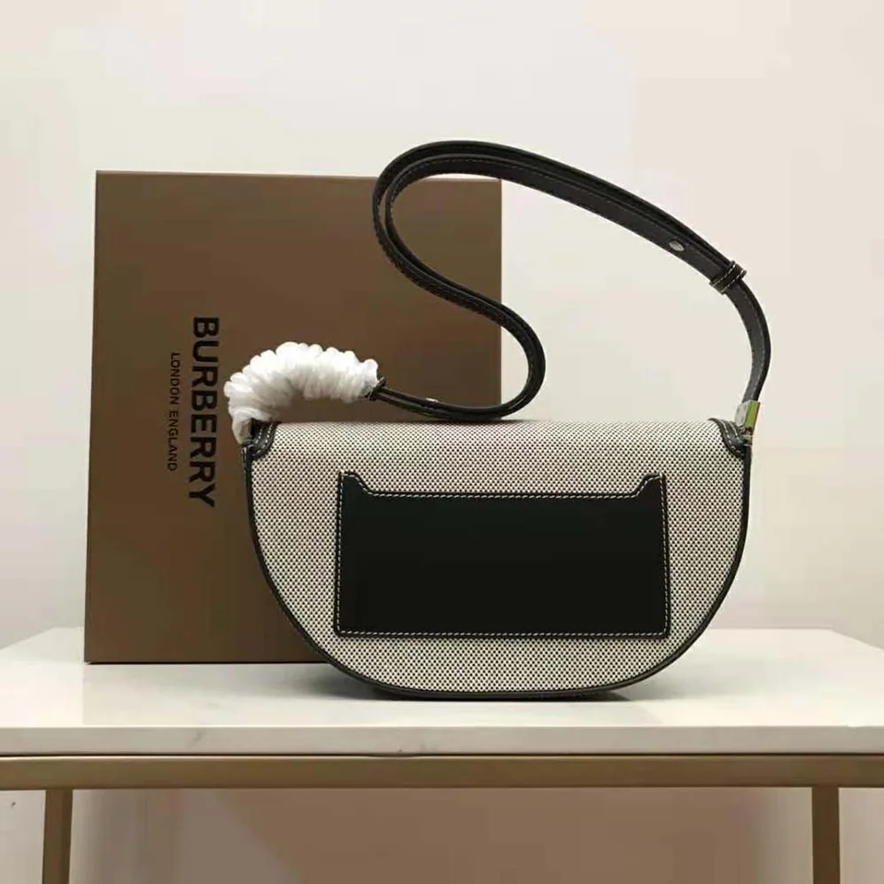 Burberry Small Cotton Canvas and Leather Olympia Bag for Women Burberry Small Cotton Canvas and Leather Olympia Bag for Women