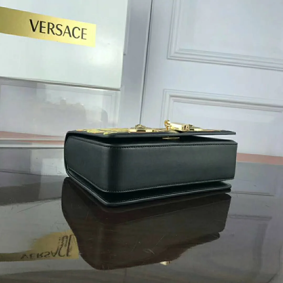 Versace Small Barocco Icon Shoulder Bag Calf Leather for Women in Black Versace Small Barocco Icon Shoulder Bag Calf Leather for Women in Black