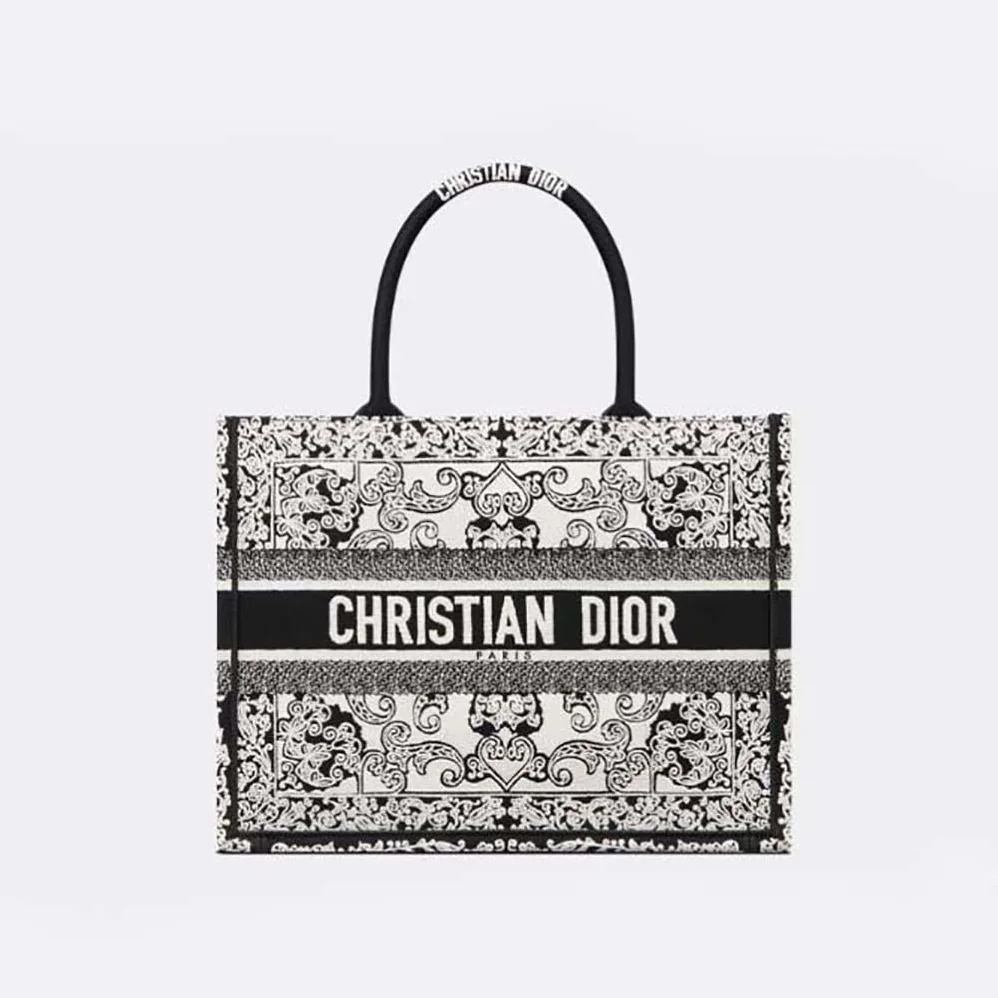 Dior Medium Dior Book Tote White and Black Dior Bandana Embroidery for Women