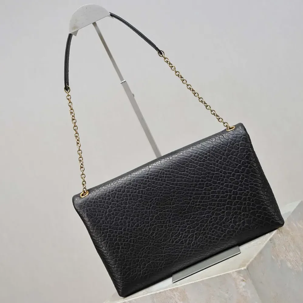 Saint Laurent YSL Cassandre Pouch On Chain In Lambskin Black 29cm for Women