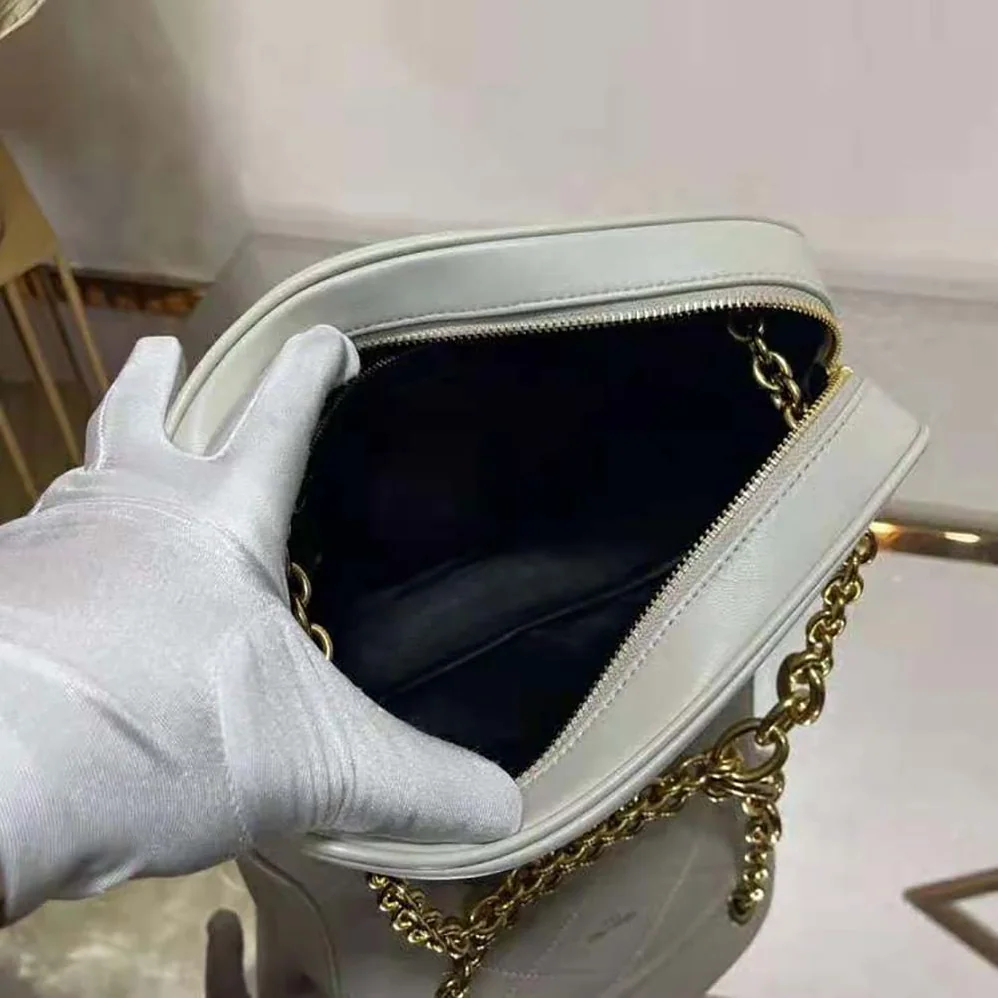 Saint Laurent YSL Le Maillon Small Chain Bag in Quilted Lambskin for Women in White