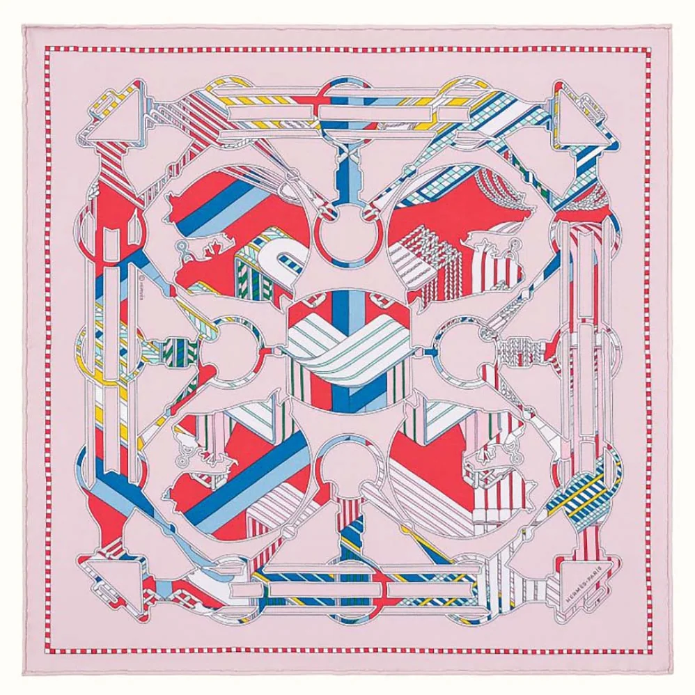 Hermes Tatersale En Zigzag Scarf 45 in Silk Twill for Women in Pink Hermes Tatersale En Zigzag Scarf 45 in Silk Twill for Women in Pink