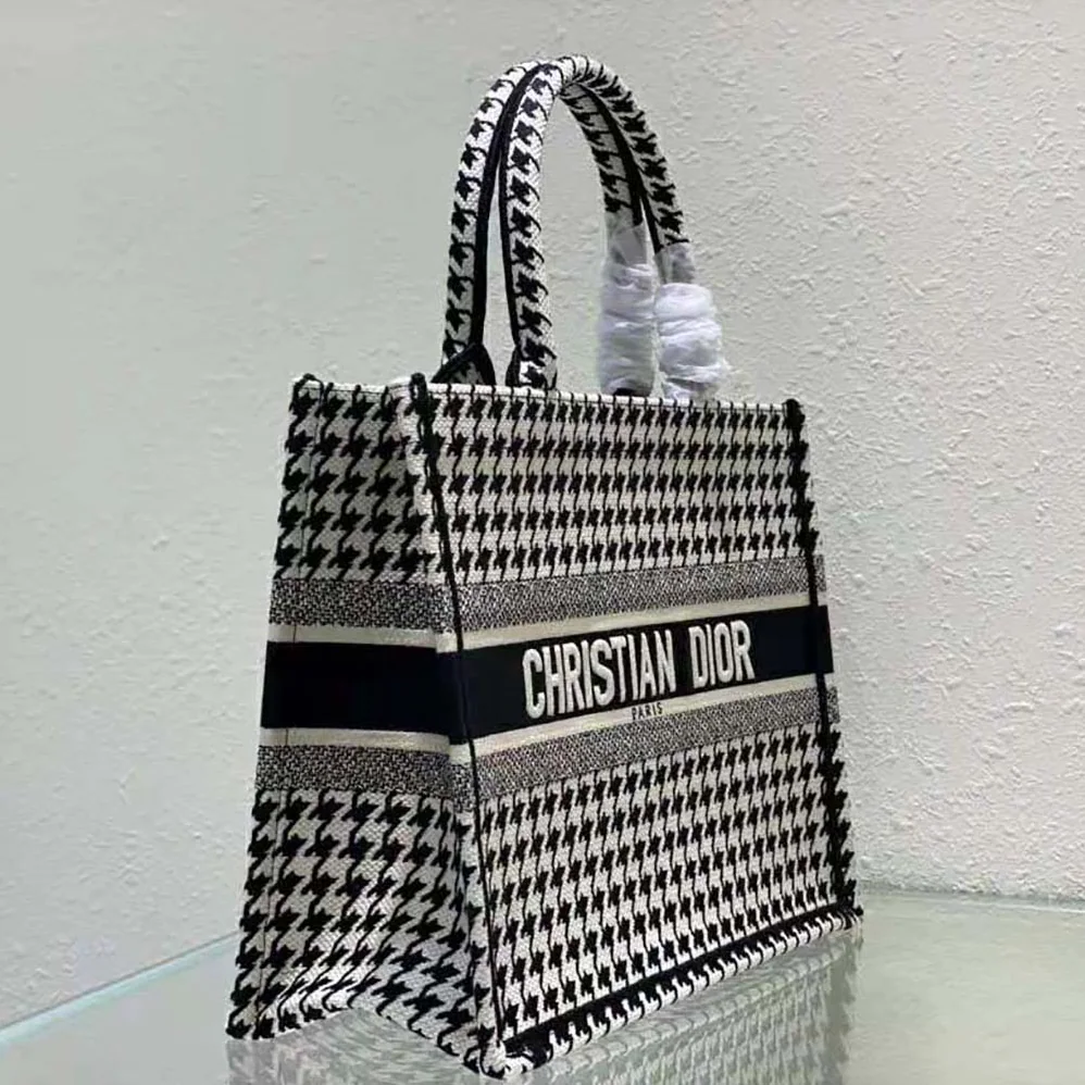 Dior Small Dior Book Tote Black and White Houndstooth Embroidery for Women Dior Small Dior Book Tote Black and White Houndstooth Embroidery for Women