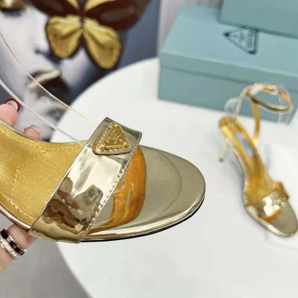 Prada Metallic Leather Sandals for Women in Gold