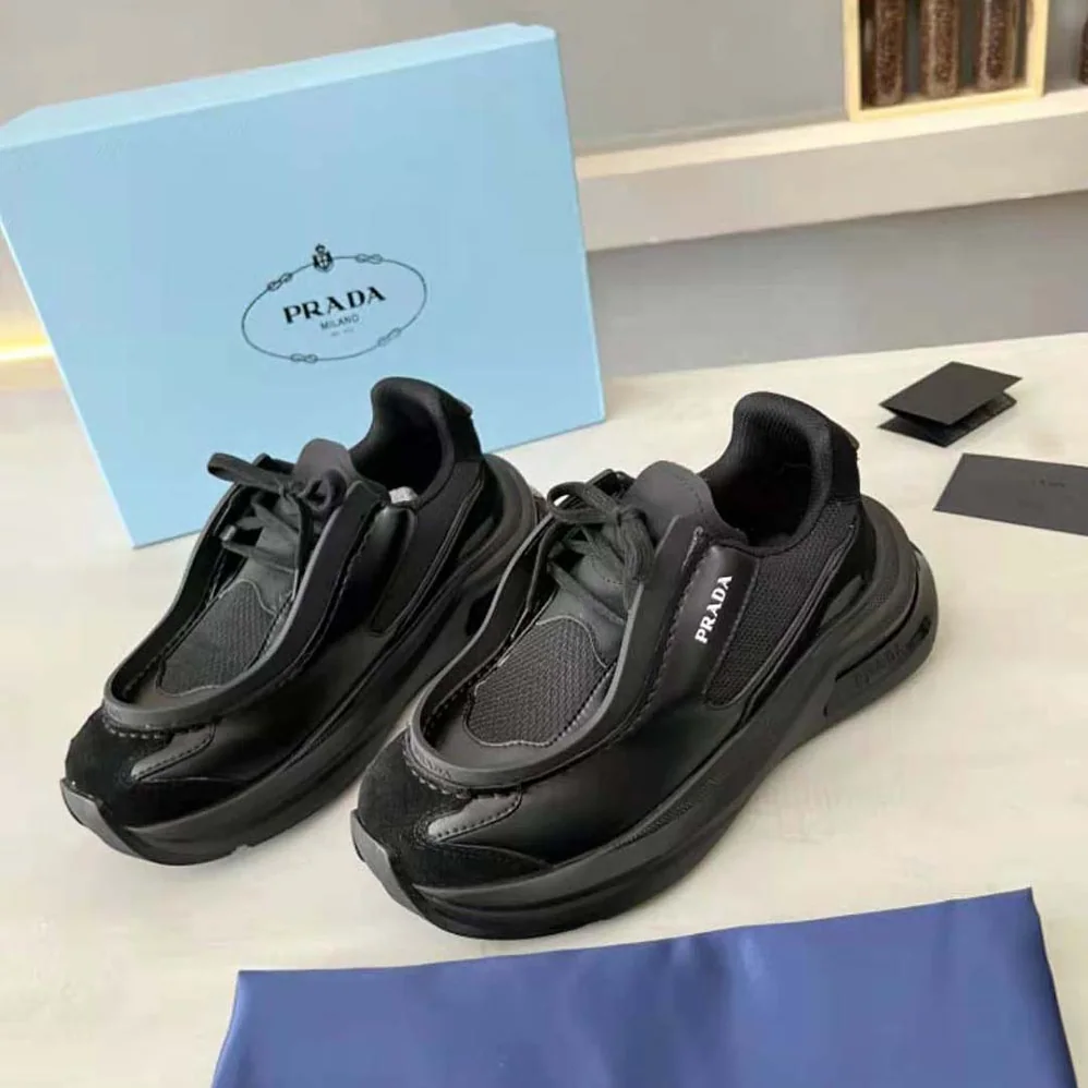 Prada Brushed Leather Sneakers with Bike Fabric and Suede Elements for Men in Black Prada Brushed Leather Sneakers with Bike Fabric and Suede Elements for Men in Black