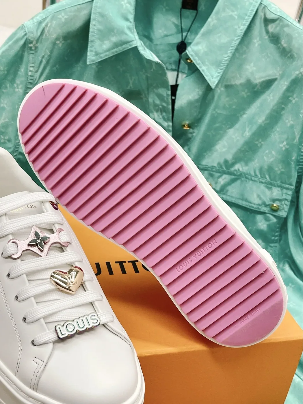 Louis Vuitton Time Out Open-Back Sneaker Green LV 1AA1CZ Louis Vuitton Time Out Open-Back Sneaker Green LV 1AA1CZ