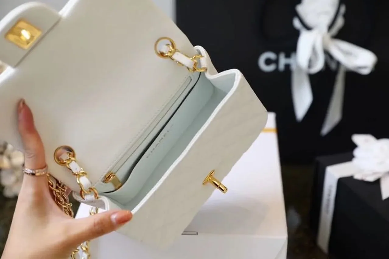 Chanel Classic Flap Bag Mini Crossbody in White Gold Hardware
