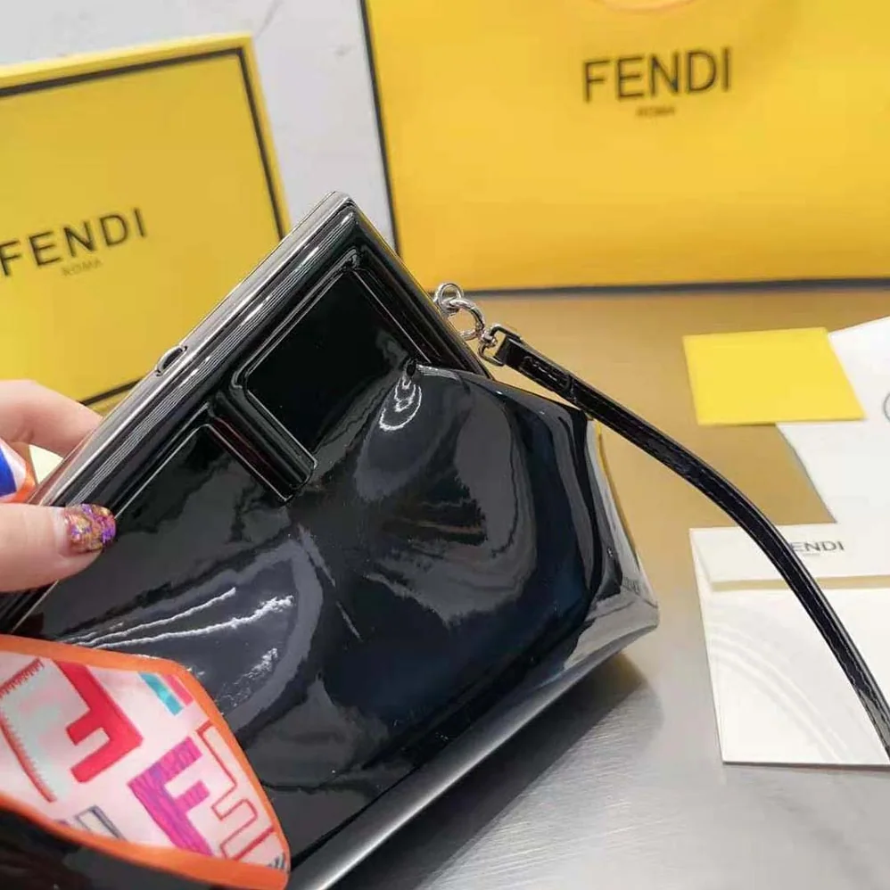 Fendi First Midi Black Patent Leather Bag for Women