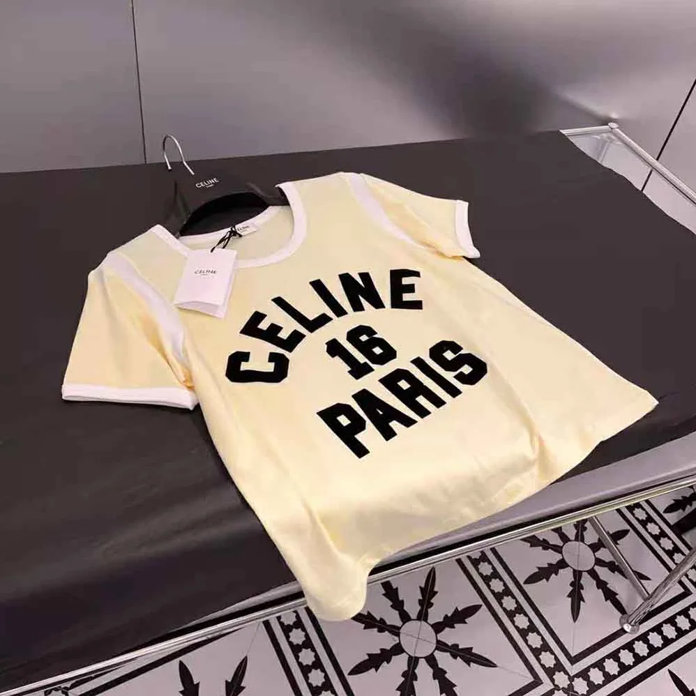 Celine 16 Boxy T-shirt in Cotton Jersey for Women in Yellow Celine 16 Boxy T-shirt in Cotton Jersey for Women in Yellow