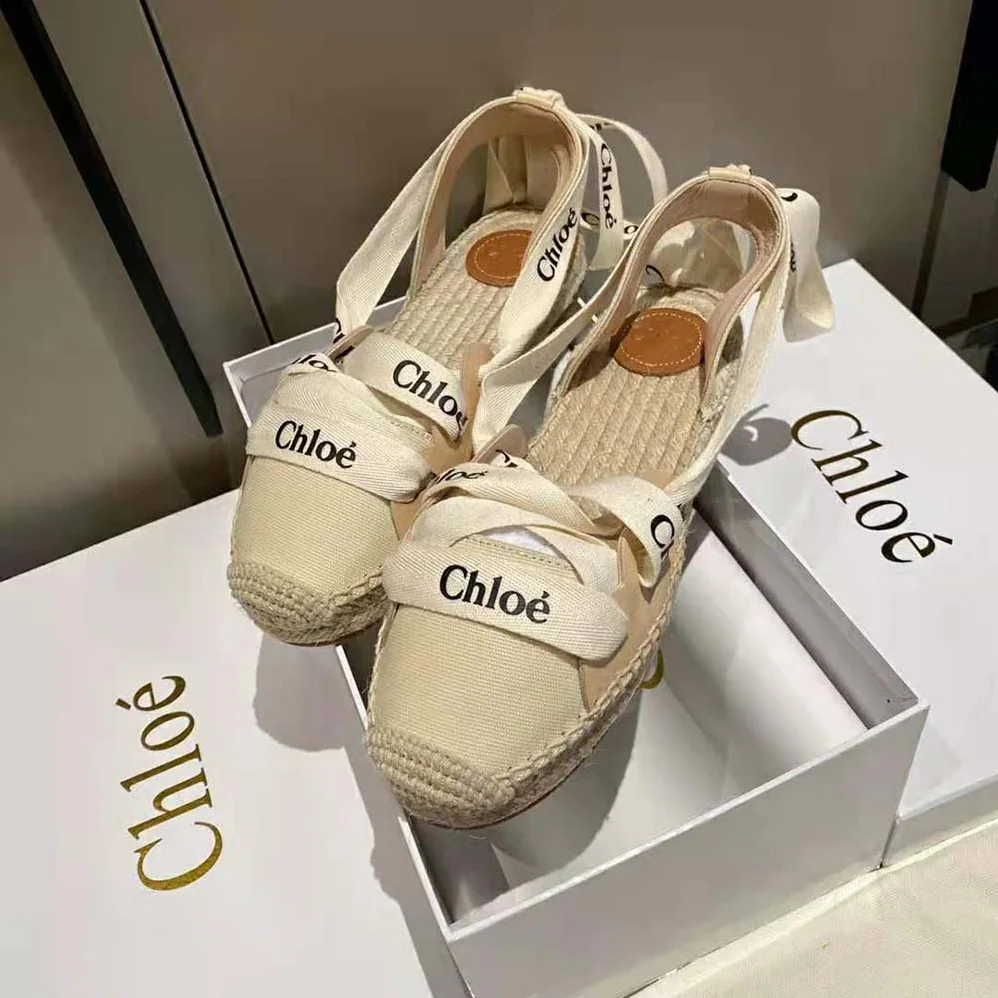 Chloe Lngrid Lace-up Espadrilles in Canvas and Calfskin for Women Chloe Lngrid Lace-up Espadrilles in Canvas and Calfskin for Women