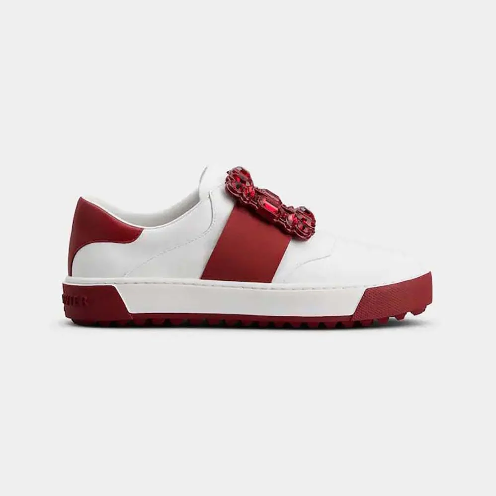 Roger Vivier Very Vivier Strass Buckle Sneakers in Leather for Women in Red