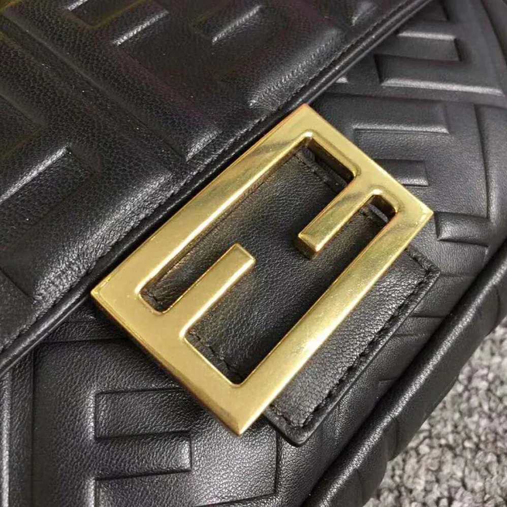 Fendi Iconic Baguette Leather Bag in Medium Size for Women in Black