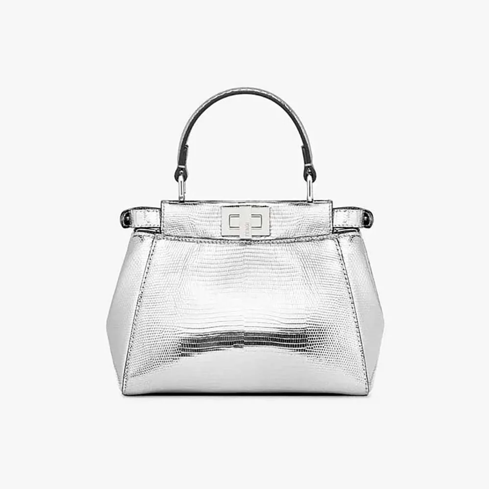 Fendi Peekaboo Iconic XS Mini for Women in Bag in Silver Lizard