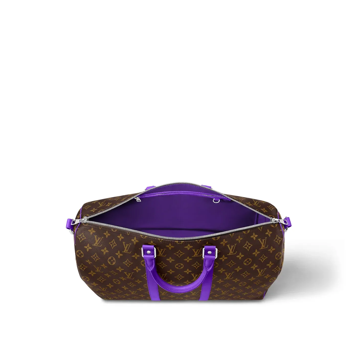Louis Vuitton Keepall Bandouliere 50 Travel Bag in Brown/ Violet Silver Hardware Louis Vuitton Keepall Bandouliere 50 Travel Bag in Brown/ Violet Silver Hardware