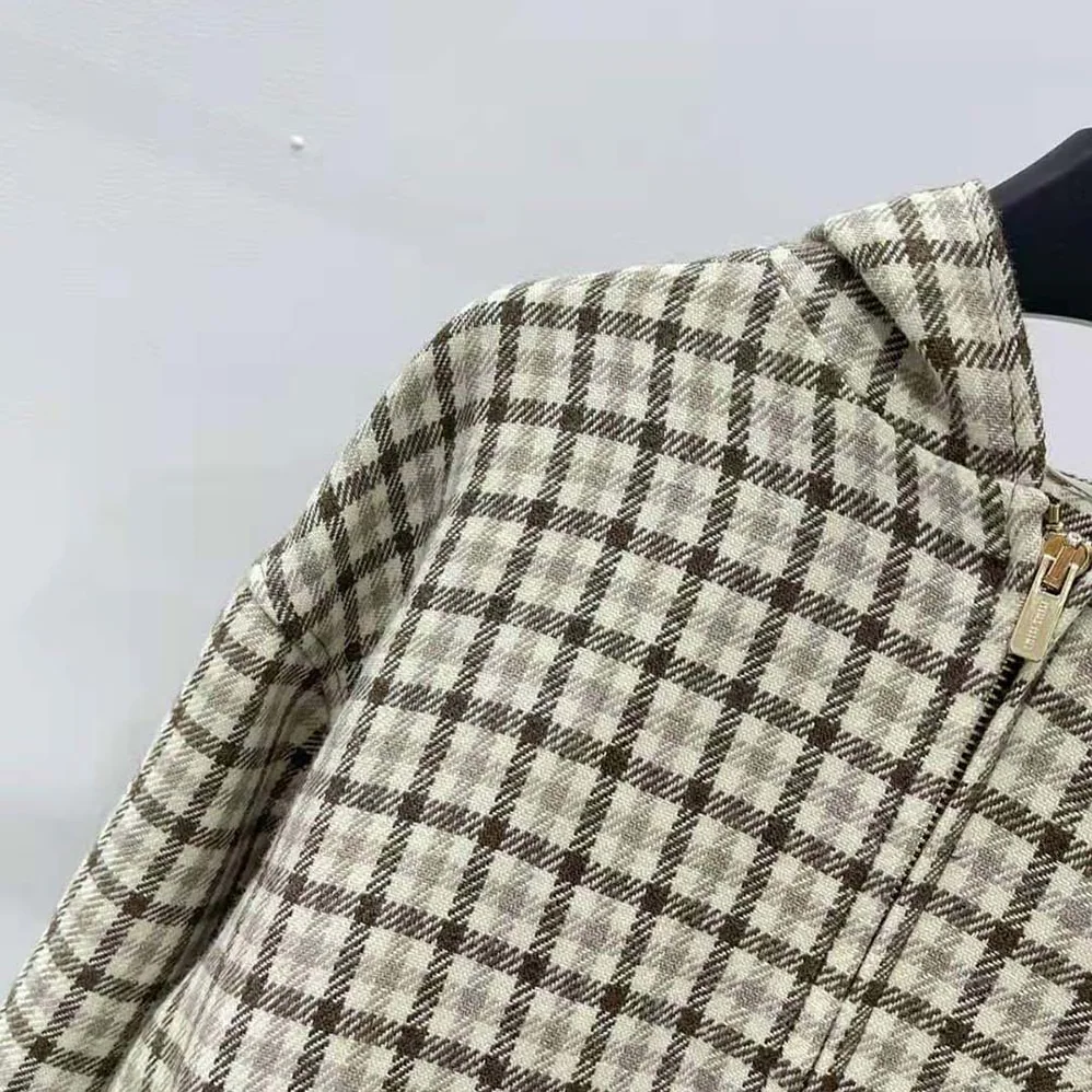 Miu Miu Check Blouson Jacket with Embroidered Logo for Women Miu Miu Check Blouson Jacket with Embroidered Logo for Women