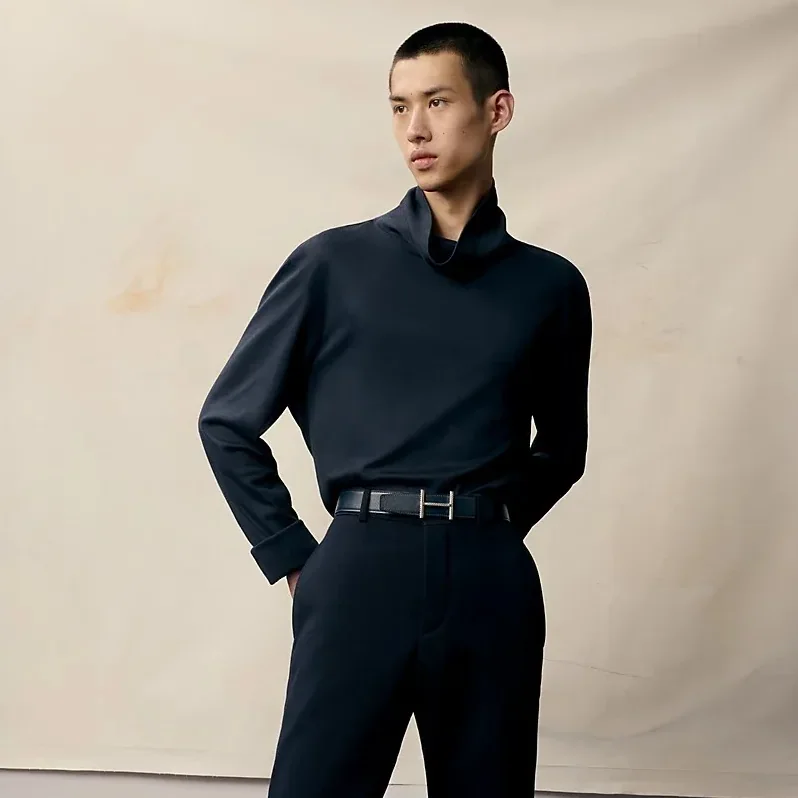 Hermès Hisseo Belt Buckle And Reversible Leather Strap Noir in Orange