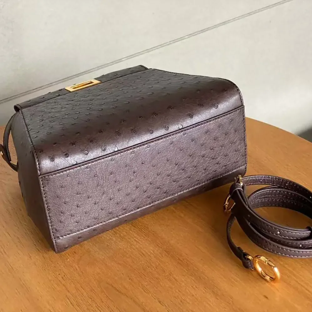 Fendi Peekaboo Iconic Mini Bordeaux Ostrich Leather Bag for Women Fendi Peekaboo Iconic Mini Bordeaux Ostrich Leather Bag for Women