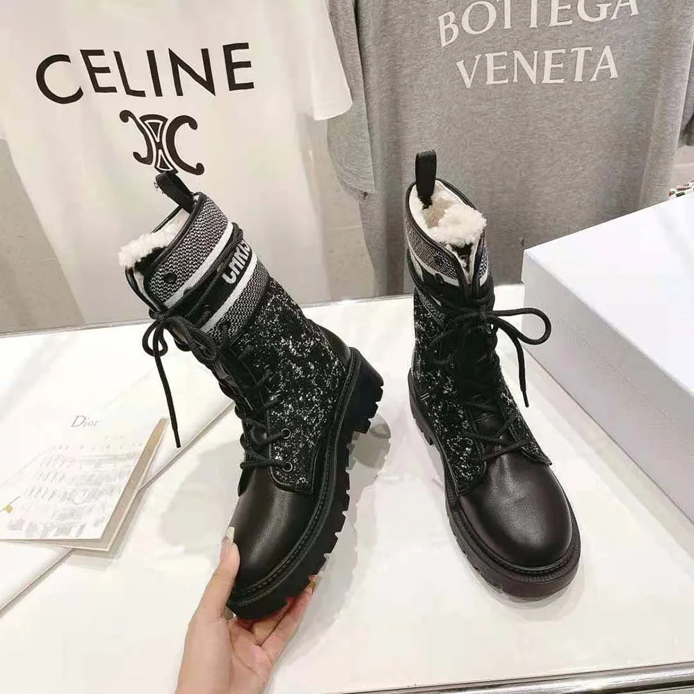 Dior D-Major Ankle Boot Black Calfskin with Black and White Cannage Tweed for Women Dior D-Major Ankle Boot Black Calfskin with Black and White Cannage Tweed for Women