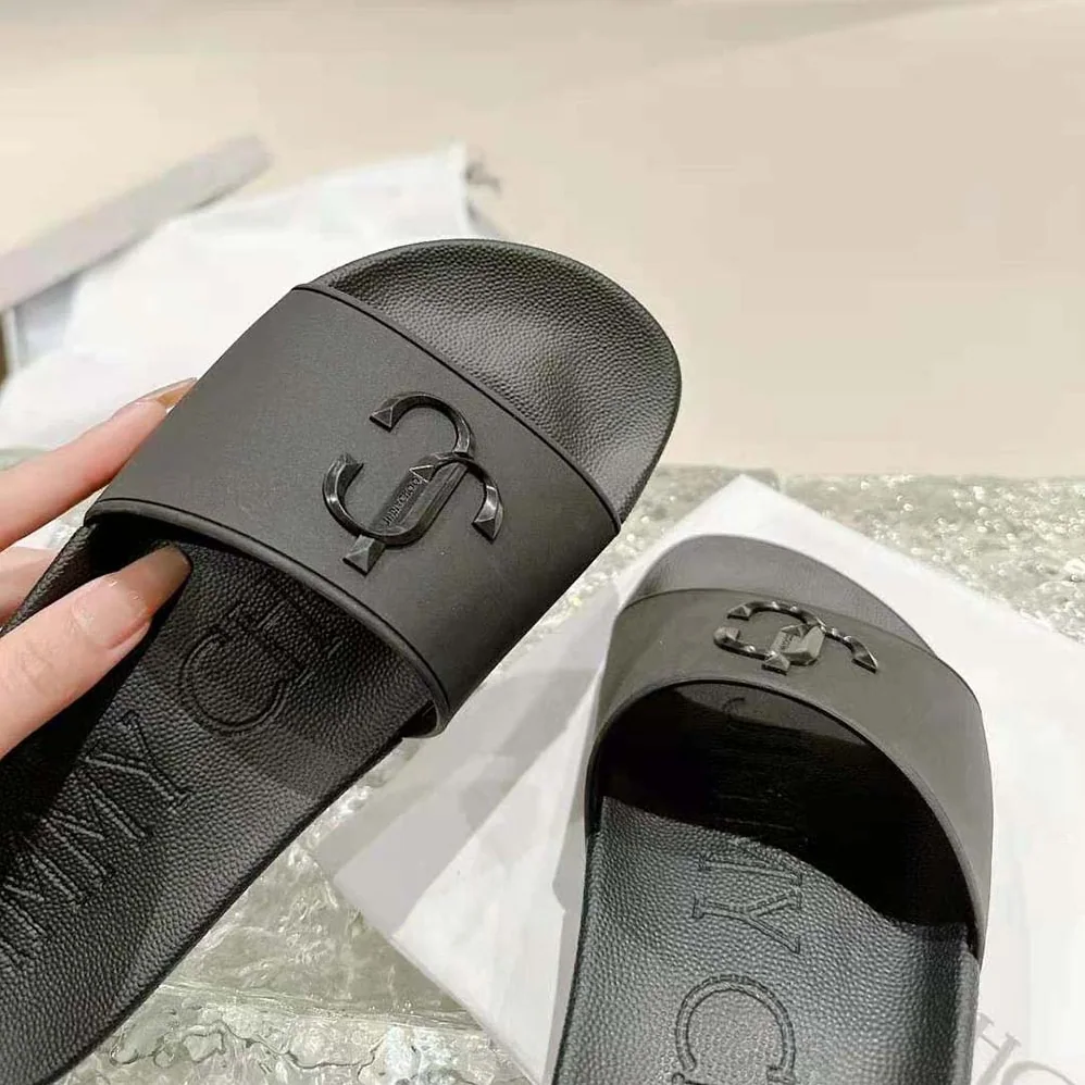 Jimmy Choo Port/F Black Rubber Slides with JC Monogram for Women Jimmy Choo Port/F Black Rubber Slides with JC Monogram for Women
