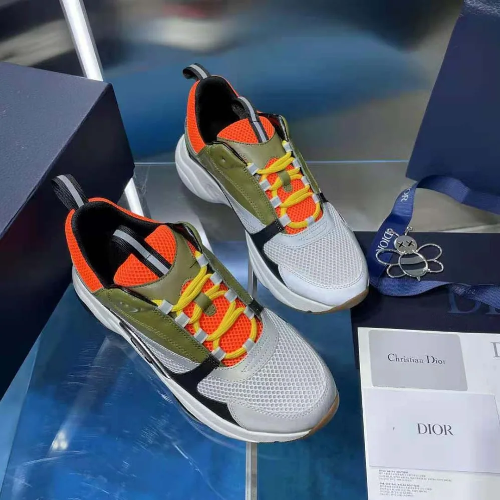 Dior B22 Sneaker Orange and White Technical Mesh with Khaki and Black Smooth Calfskin for Men Dior B22 Sneaker Orange and White Technical Mesh with Khaki and Black Smooth Calfskin for Men