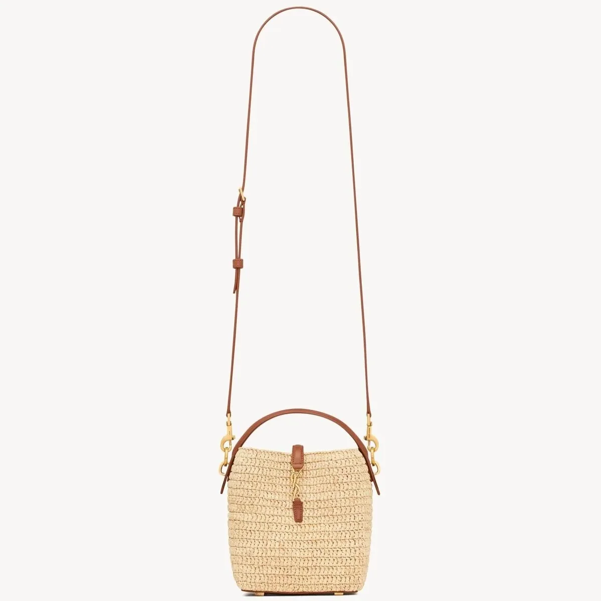 Saint Laurent LE 37 Mini Bucket Bag in Naturel Raffia Gold Hardware