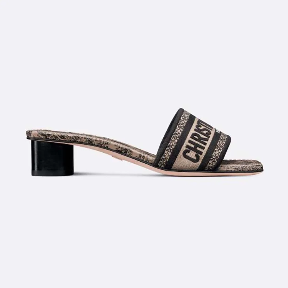 Dior Dway Heeled Slide Beige and Black Cotton Embroidered with Plan de Paris Motif for Women Dior Dway Heeled Slide Beige and Black Cotton Embroidered with Plan de Paris Motif for Women