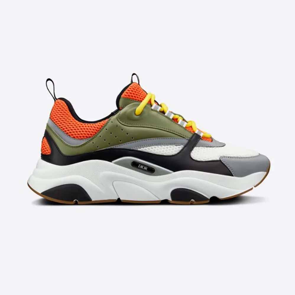 Dior B22 Sneaker Orange and White Technical Mesh with Khaki and Black Smooth Calfskin for Men Dior B22 Sneaker Orange and White Technical Mesh with Khaki and Black Smooth Calfskin for Men