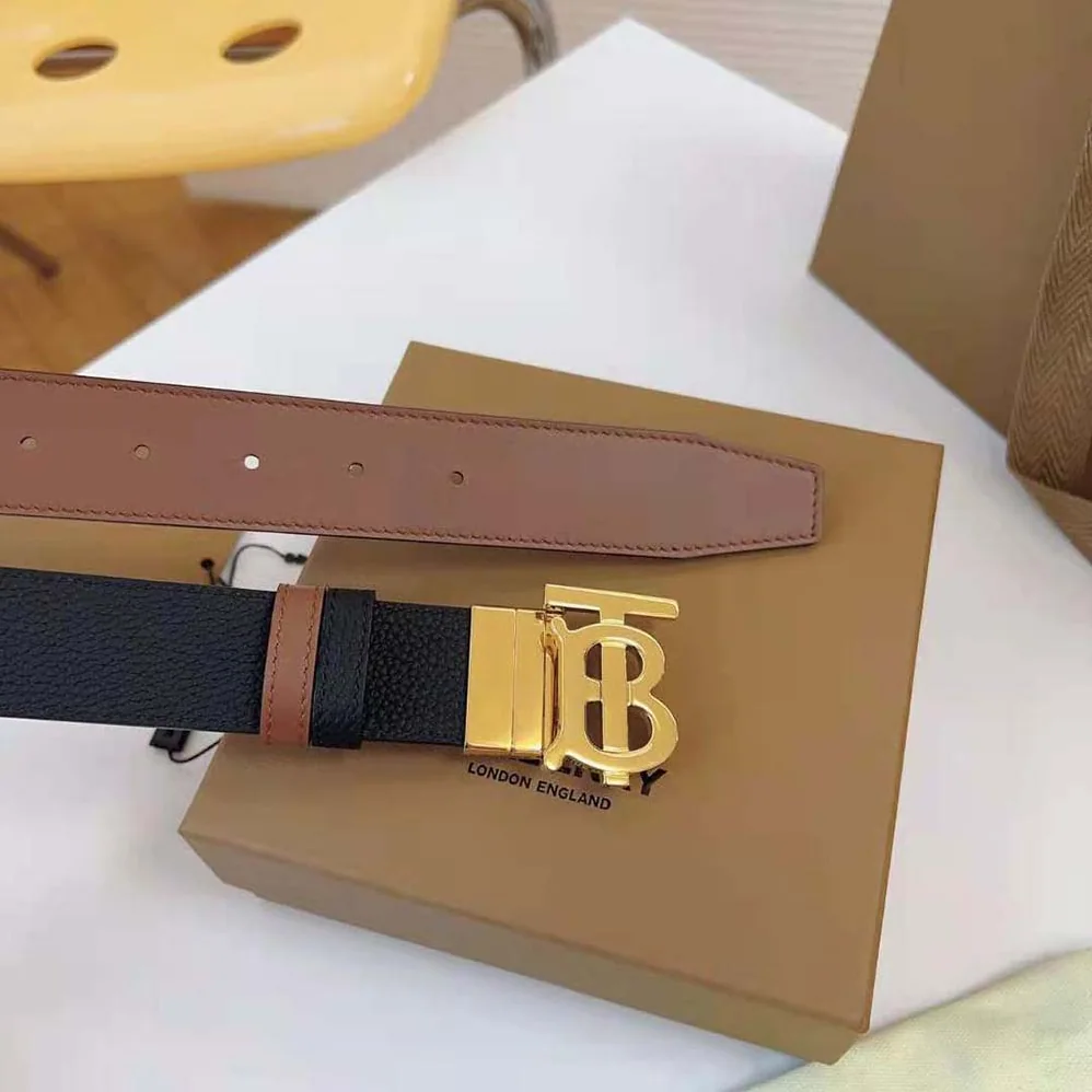 Burberry Reversible Leather TB Belt for Men in Black/Light Gold