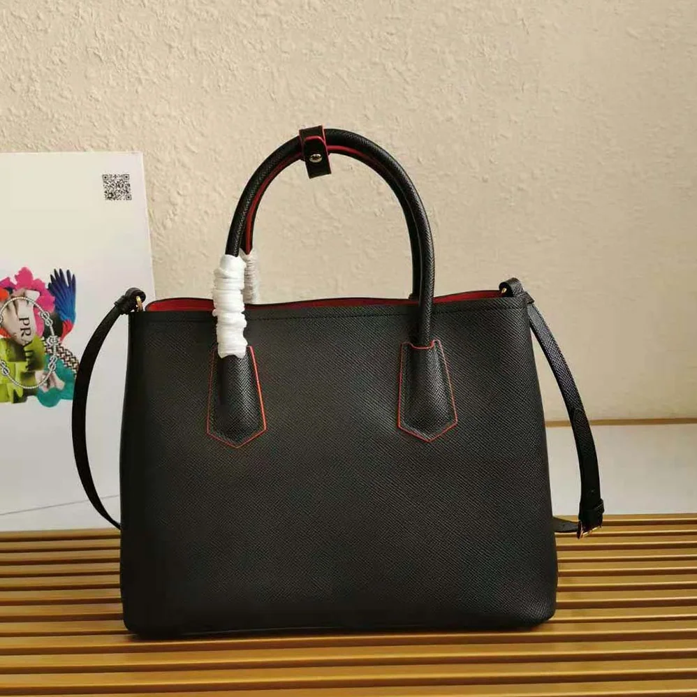 Prada Small Saffiano Leather Double Prada Bag for Women in Black Prada Small Saffiano Leather Double Prada Bag for Women in Black