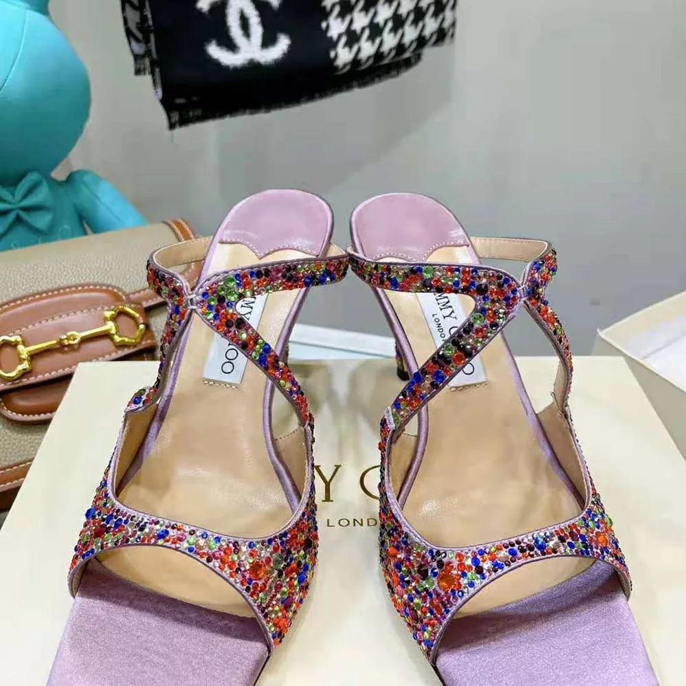 Jimmy Choo Anise 95 Multi Rainbow Crystal Hotfix Mules for Women Jimmy Choo Anise 95 Multi Rainbow Crystal Hotfix Mules for Women