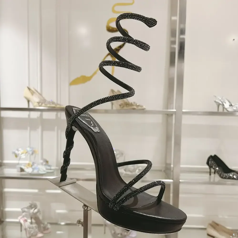 Rene Caovilla Margot Crystal Black Platform Sandal 120 for Women