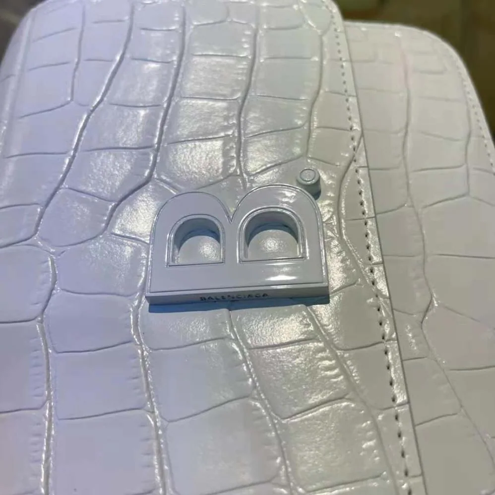 Balenciaga B. Small Bag in White Shiny Crocodile Embossed Calfskin for Women Balenciaga B. Small Bag in White Shiny Crocodile Embossed Calfskin for Women