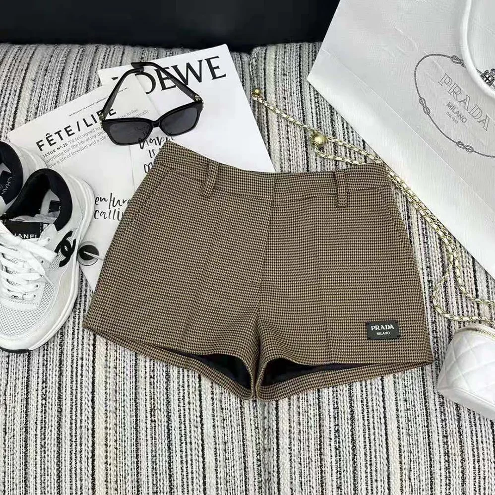 Prada Houndstooth Check Shorts for Women Prada Houndstooth Check Shorts for Women