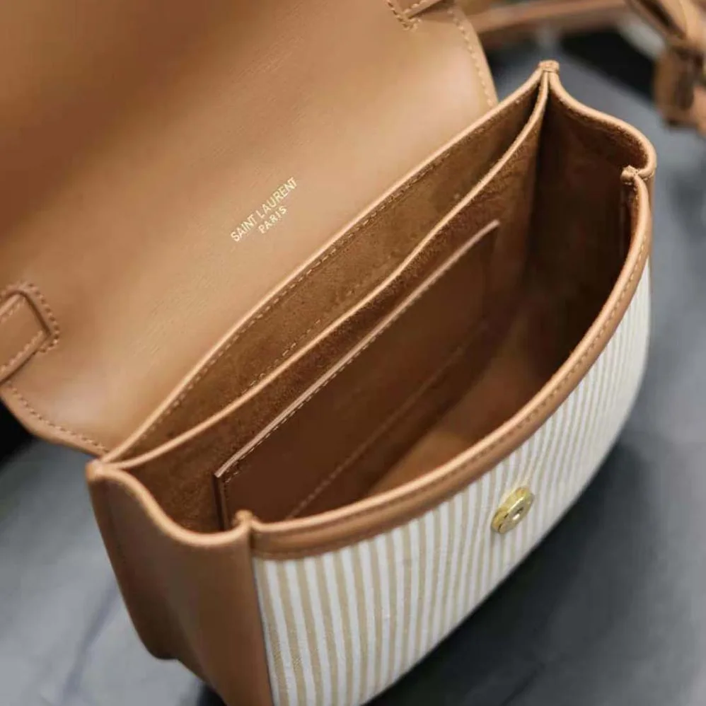 Saint Laurent YSL Kaia Small in Canvas and Vegetable for Women in tanned Leather Saint Laurent YSL Kaia Small in Canvas and Vegetable for Women in tanned Leather