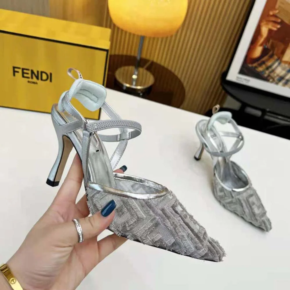 Fendi Colibrì Lite Silver Mesh High for Women in Heeled Slingbacks Fendi Colibrì Lite Silver Mesh High for Women in Heeled Slingbacks