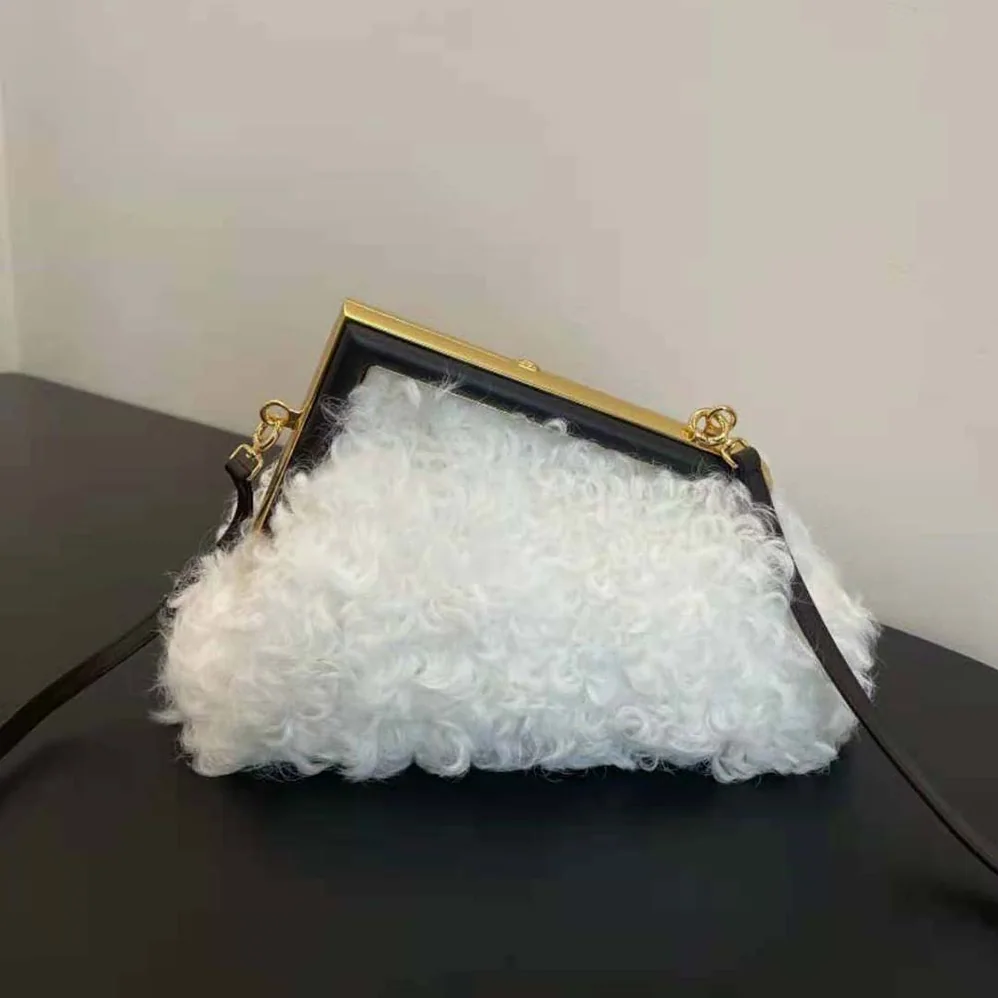 Fendi First Small White Mohair Wool Bag for Women
