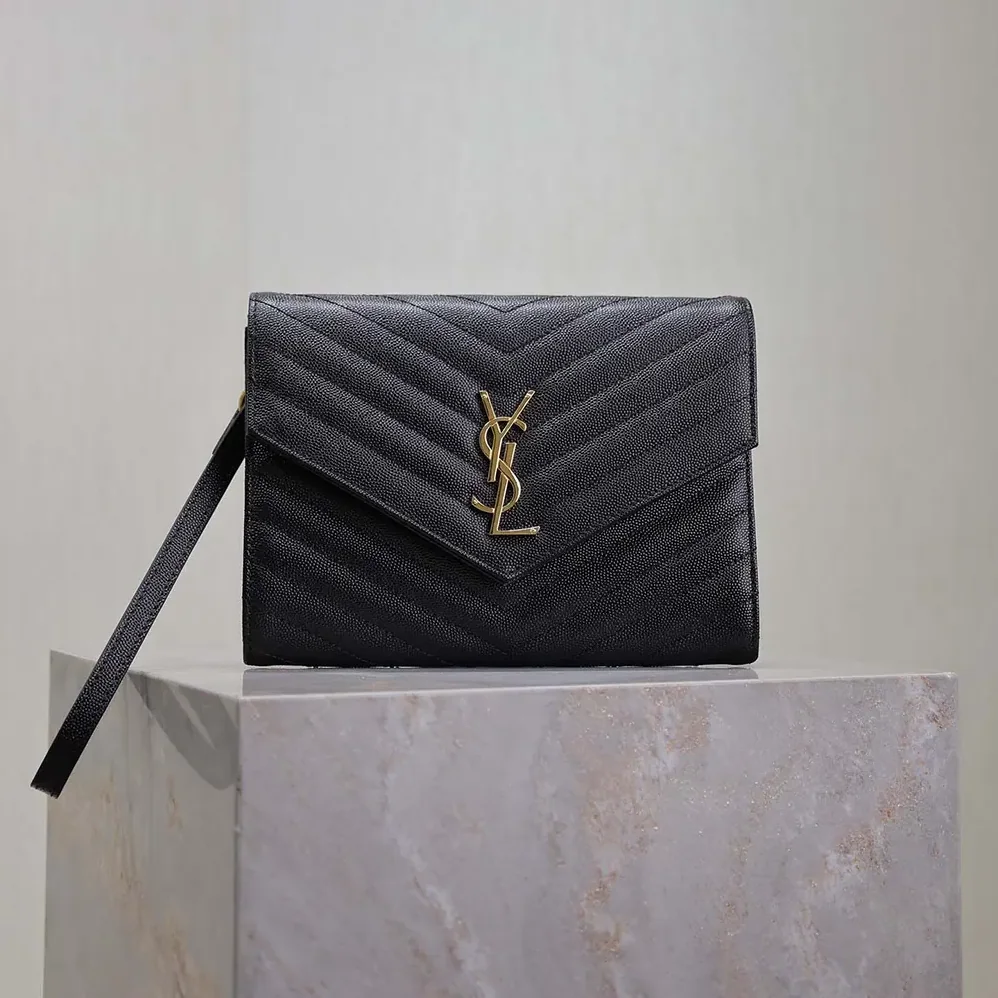 Saint Laurent YSL Cassandre Matelassé Flap Pouch In Grain De Poudre Leather Black for Women Saint Laurent YSL Cassandre Matelassé Flap Pouch In Grain De Poudre Leather Black for Women