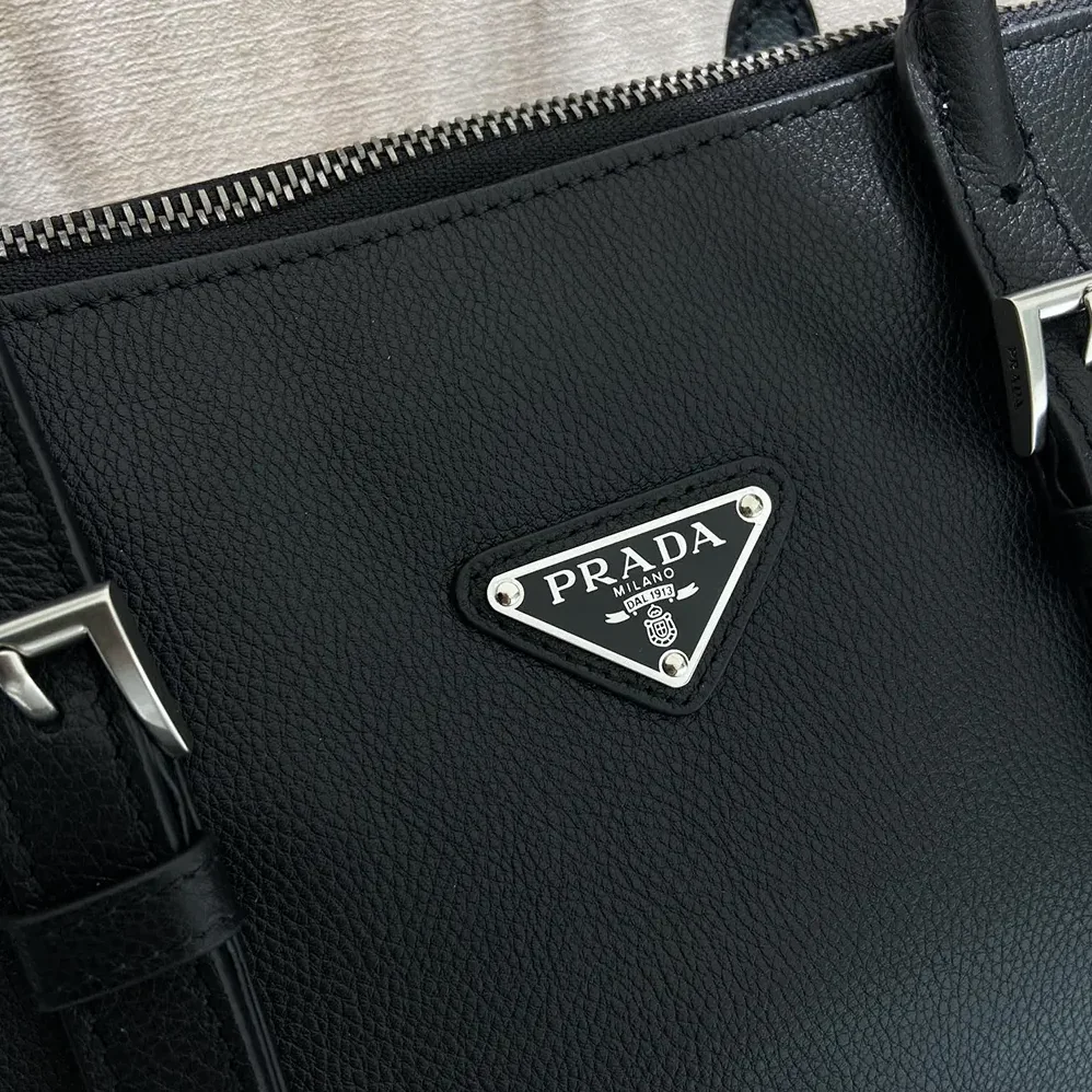 Prada Bonnie Medium Antiqued Leather Tote Bag for Women in Black