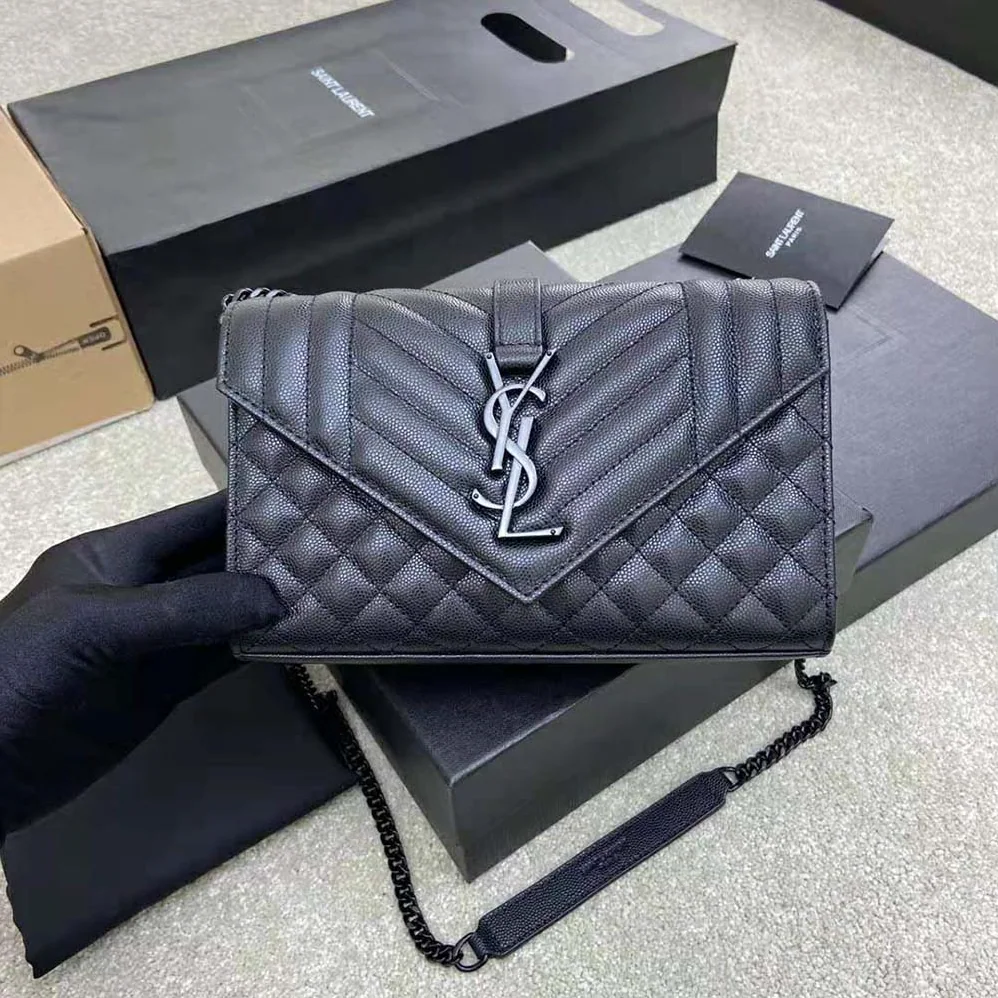 Saint Laurent YSL Envelope Small Bag in Mix Matelasse Grain DE Poudre Embossed Leather for Women in Black Saint Laurent YSL Envelope Small Bag in Mix Matelasse Grain DE Poudre Embossed Leather for Women in Black