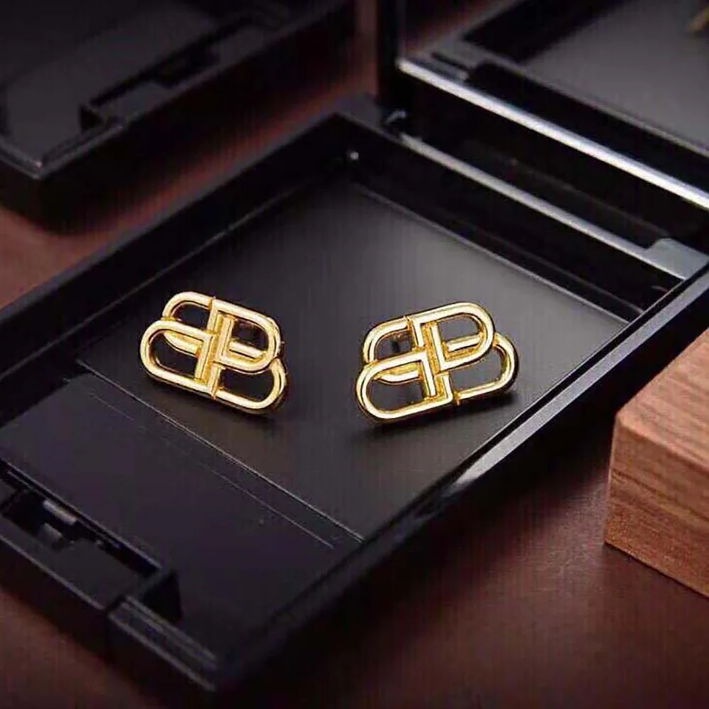 Balenciaga BB S Stud Earrings in Gold Brass for Women Balenciaga BB S Stud Earrings in Gold Brass for Women
