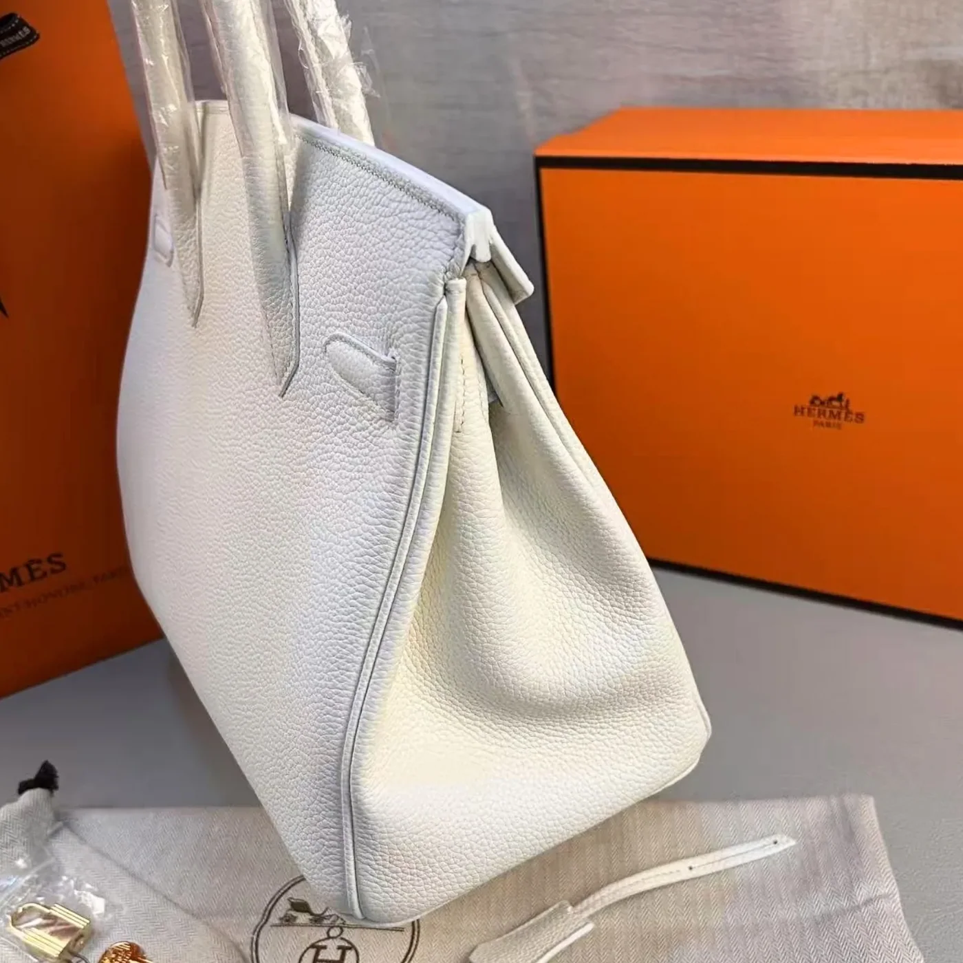 Hermes Birkin Top Handle Bag in White Gold Hardware Hermes Birkin Top Handle Bag in White Gold Hardware
