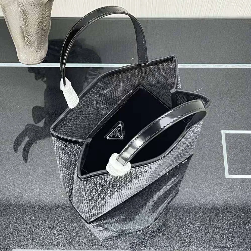 Prada Small Sequined Mesh Tote Bag for Women in Black