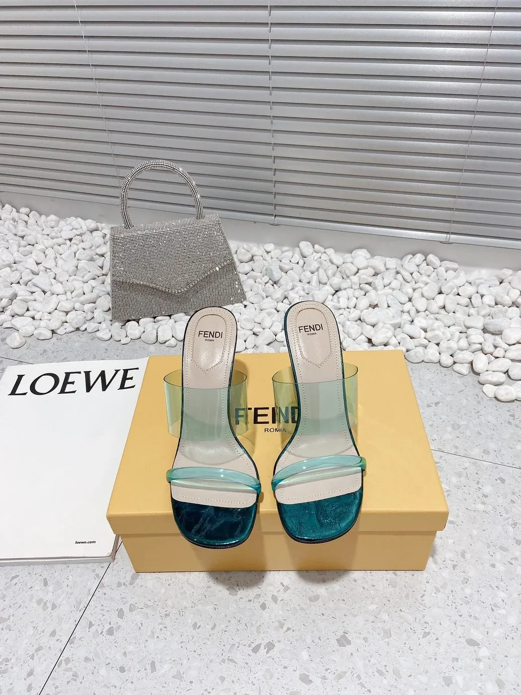Fendi First Dark Green Transparent High in Heeled Sandals