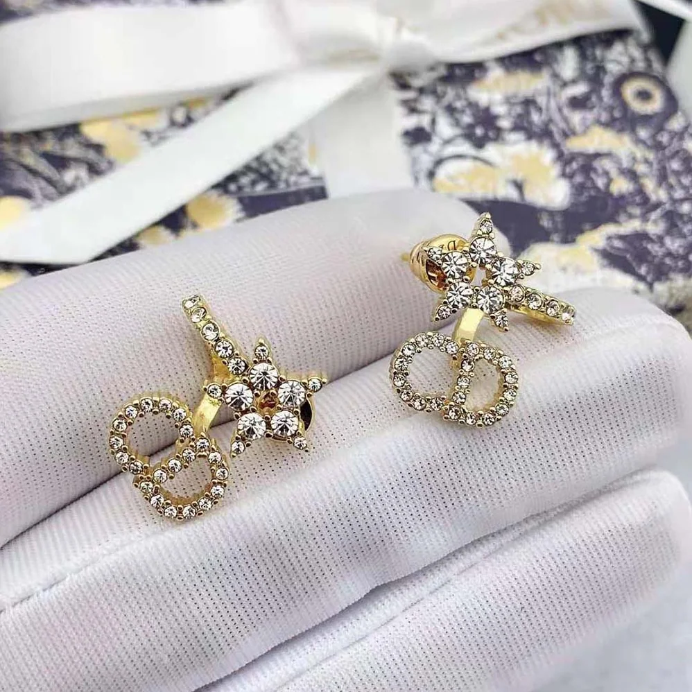Dior Clair D Lune Earrings Gold-Finish Metal and White Crystals for Women