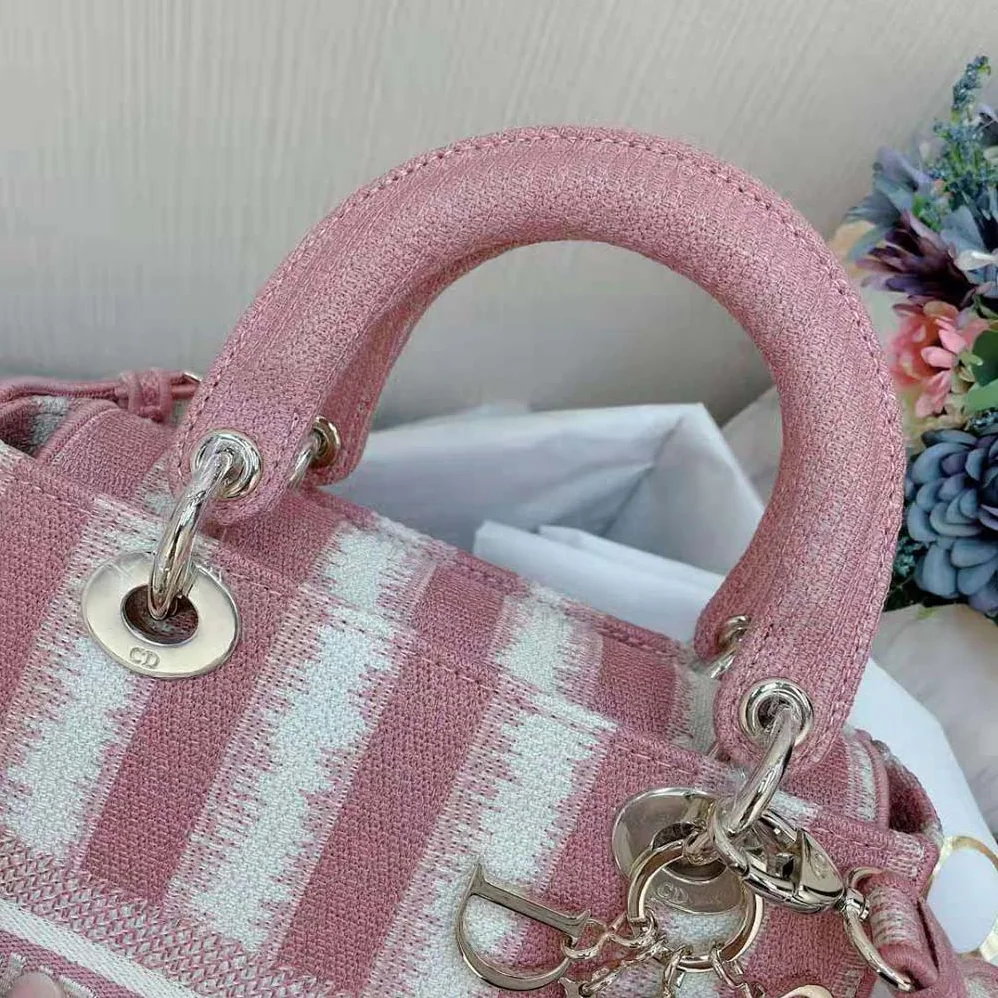 Dior Medium Lady D-lite Bag Pink D for Women in Stripes Embroidery